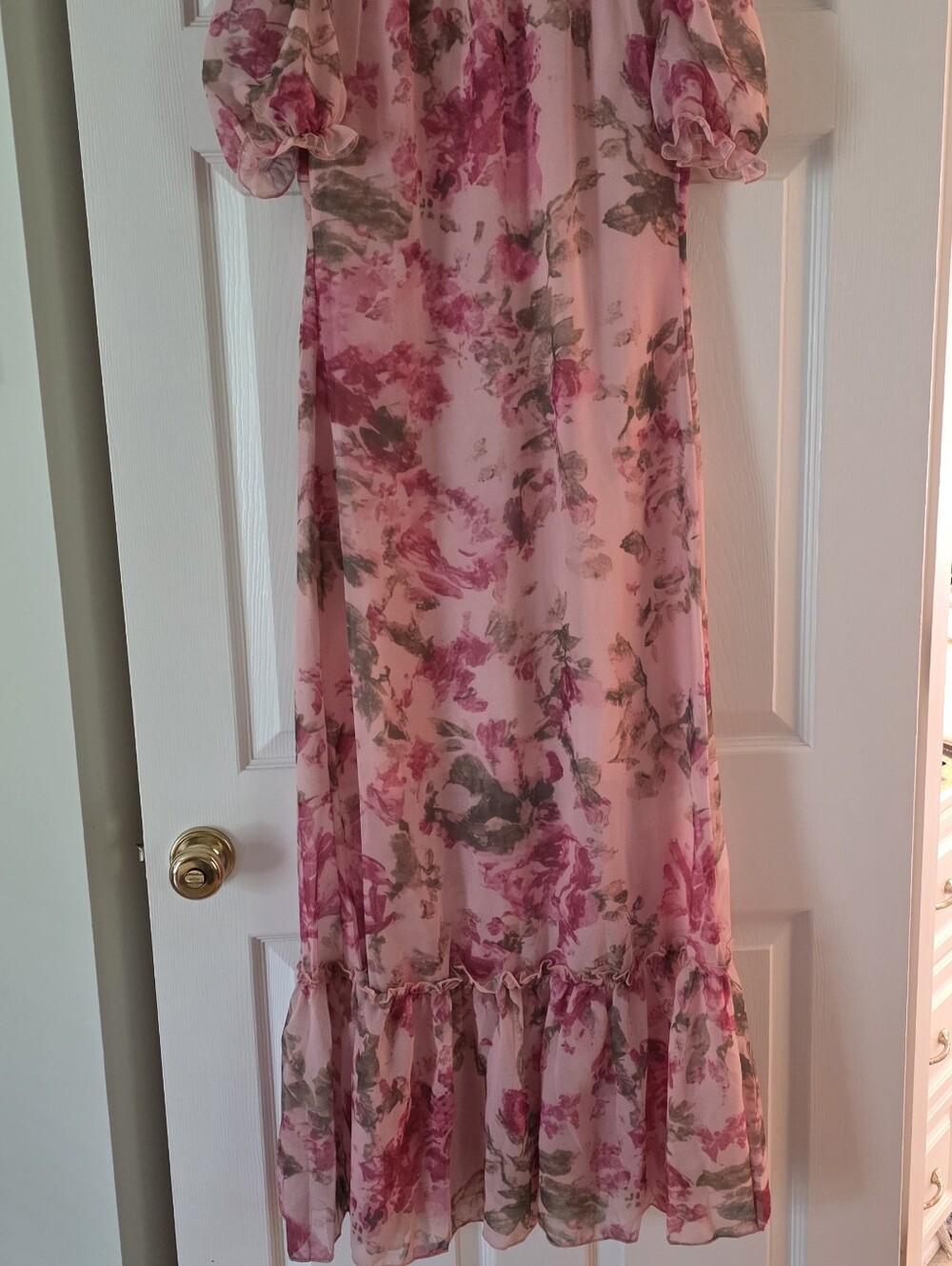 Ladies Pink Floral Maxi Dress - Elegant High Neck - Picture 4 of 10